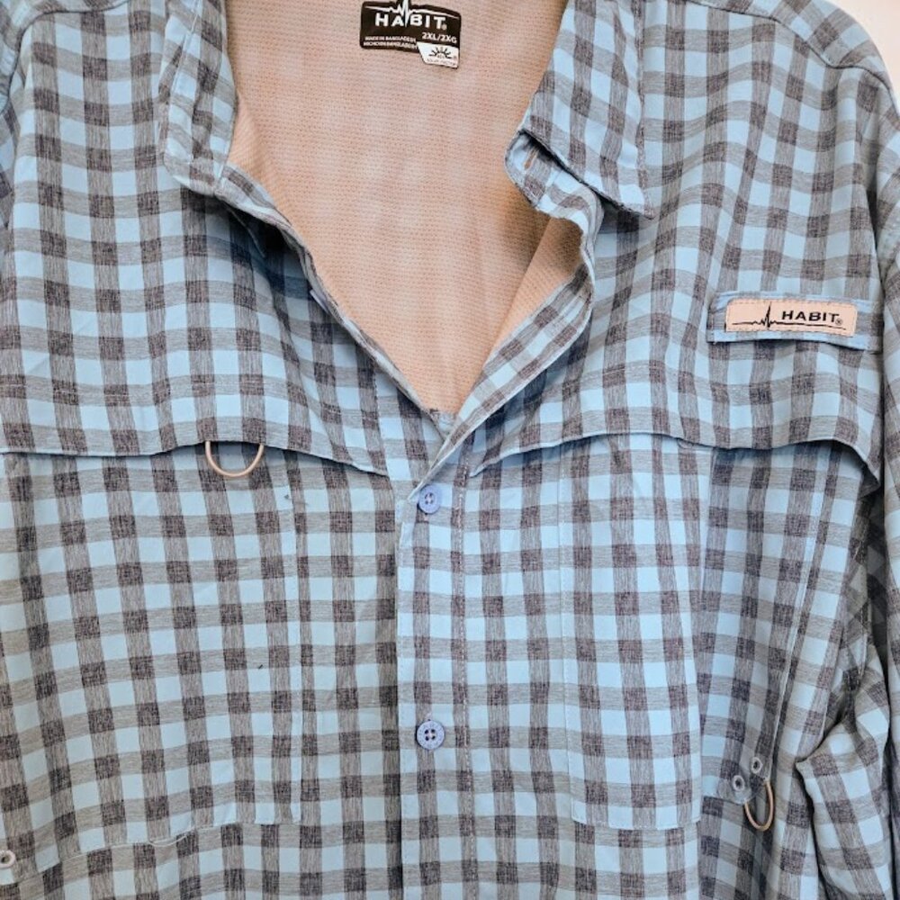 Habit men's sunblock L/S blue checked shirt Size 2XL - Picture 5 of 8